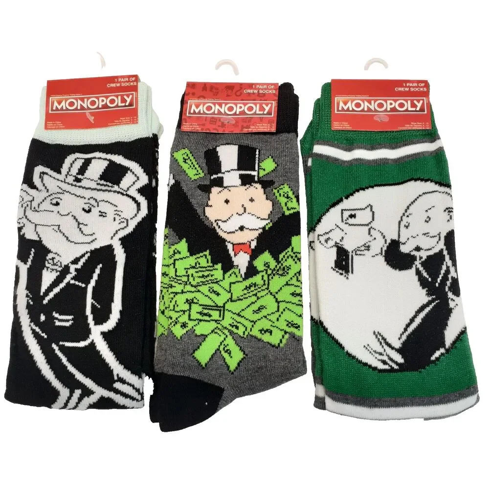 Hasbro Monopoly Man Money Classic Board Game Men Novelty Socks 3 Pair 6-12 NWT